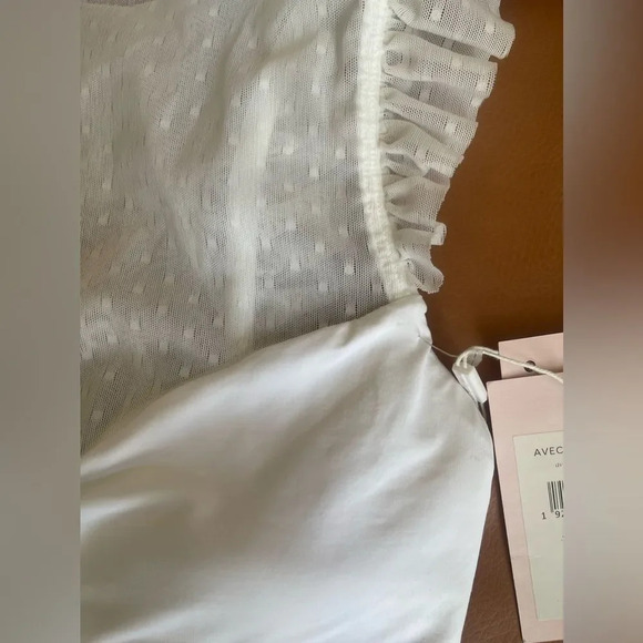 NWT AVEC LES FILLES Mesh Ruffle White Bikini Set sz L white polkadot mesh - Picture 9 of 14